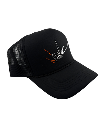 NewYrrk Black Hat w/ Orange White Crystals