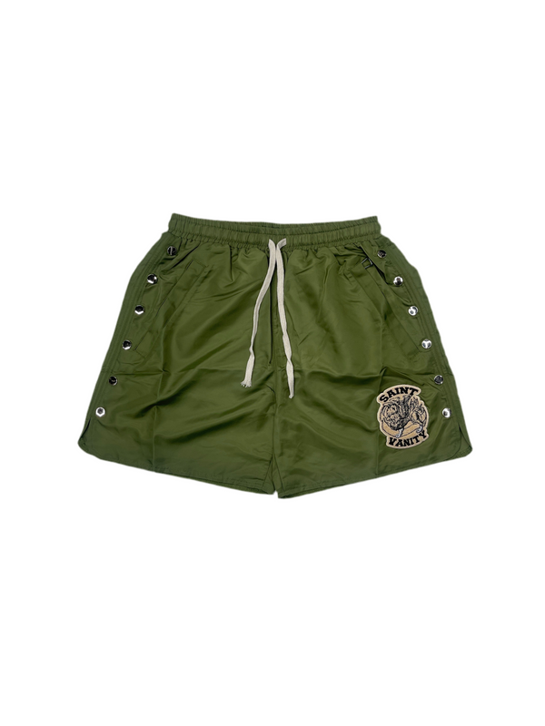 Saint Vanity Nylon Button Shorts Olive
