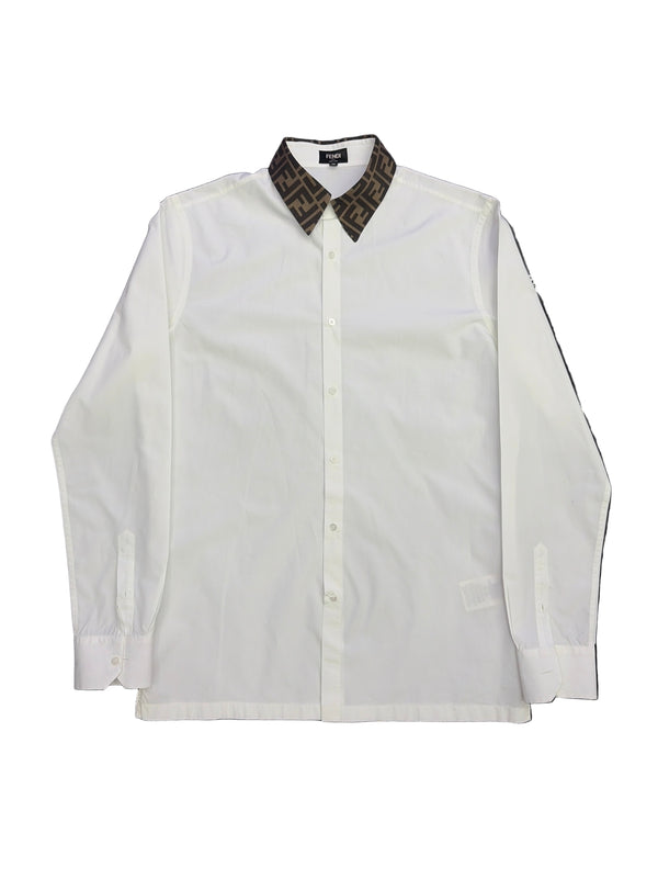 Fendi FF Jacquard Collar Logo L/S Shirt White