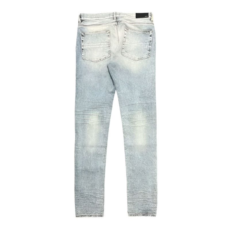 Amiri MX1 Black Leather Patch Jeans Stone Indigo