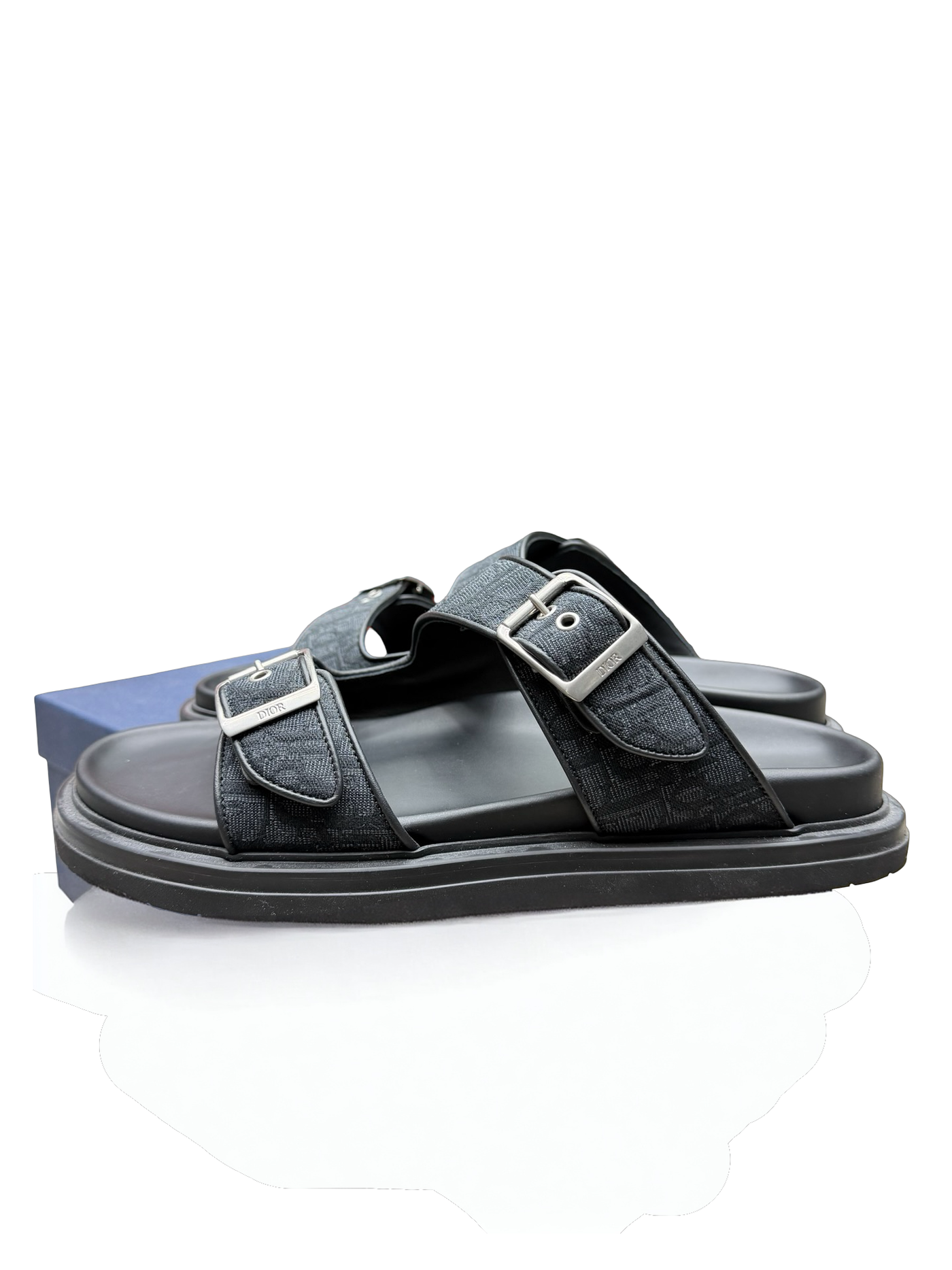 Christian Dior Black Aqua Oblique Jacquard Canvas Sandals