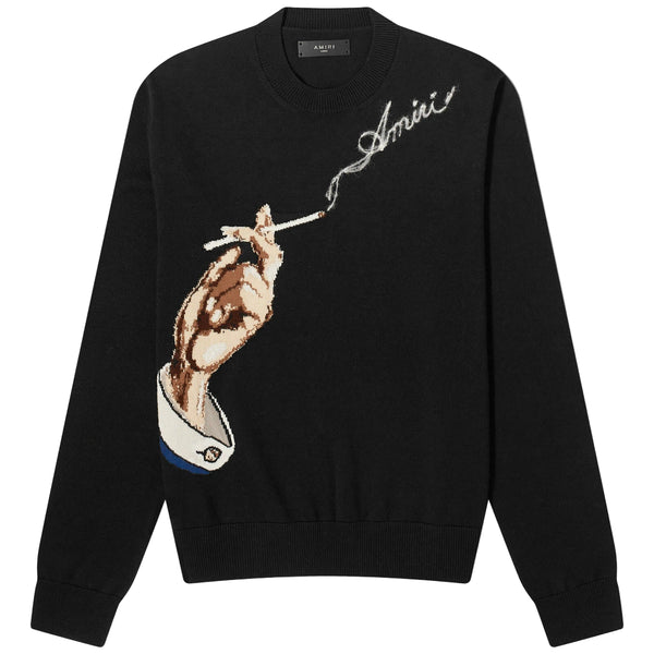 AMIRI Smoke Logo Intarsia Crew Sweater Black