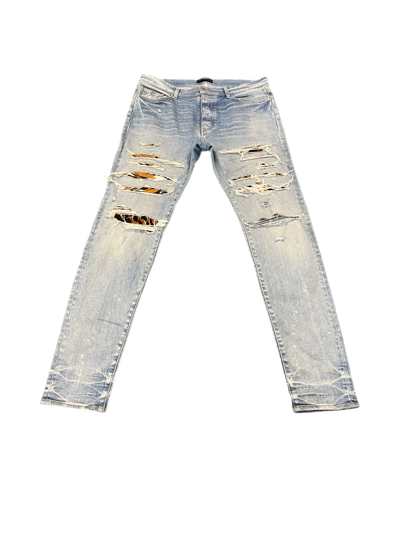 Amiri Distressed Tiger Print Jeans Indigo