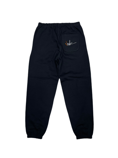 NewYrrk Black Sweatpants Side Logo w/ Orange White Crystal