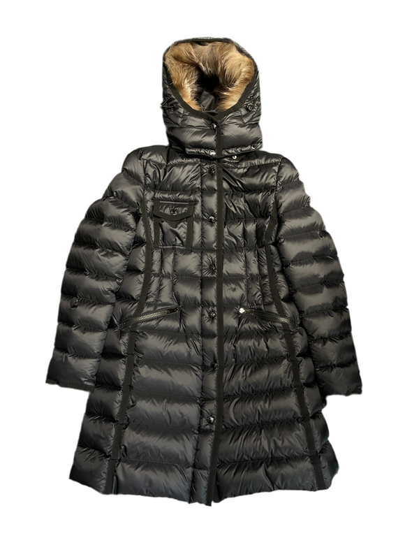Moncler Womens Hermifur Giubotto Hooded Puffer Black