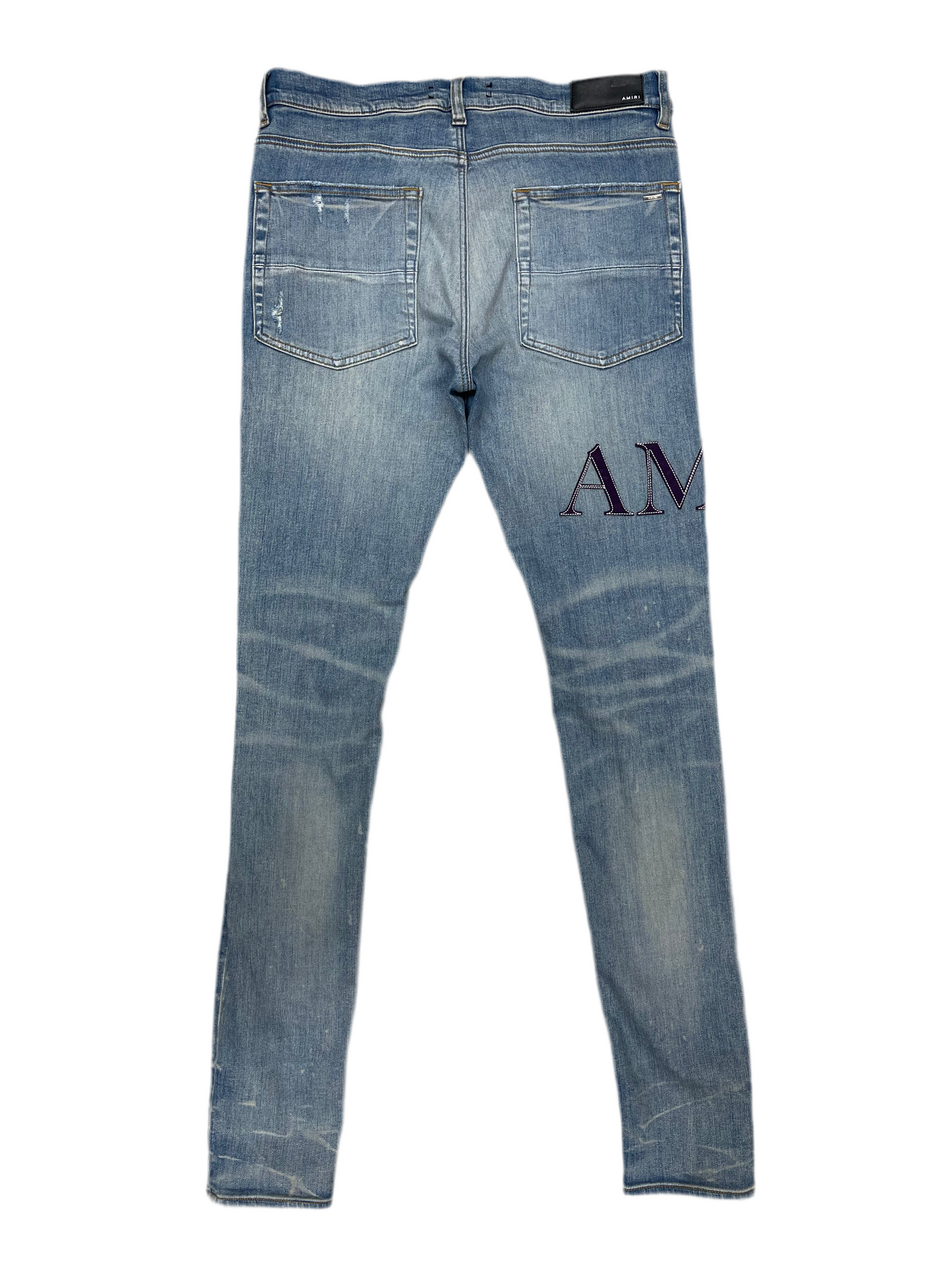 AMIRI MX1 Serif Logo Purple Suede Patch Jeans Indigo
