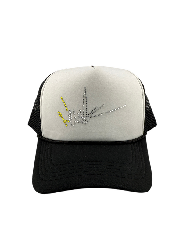 NewYrrk Two Tone Hat w/Yellow White Crystals
