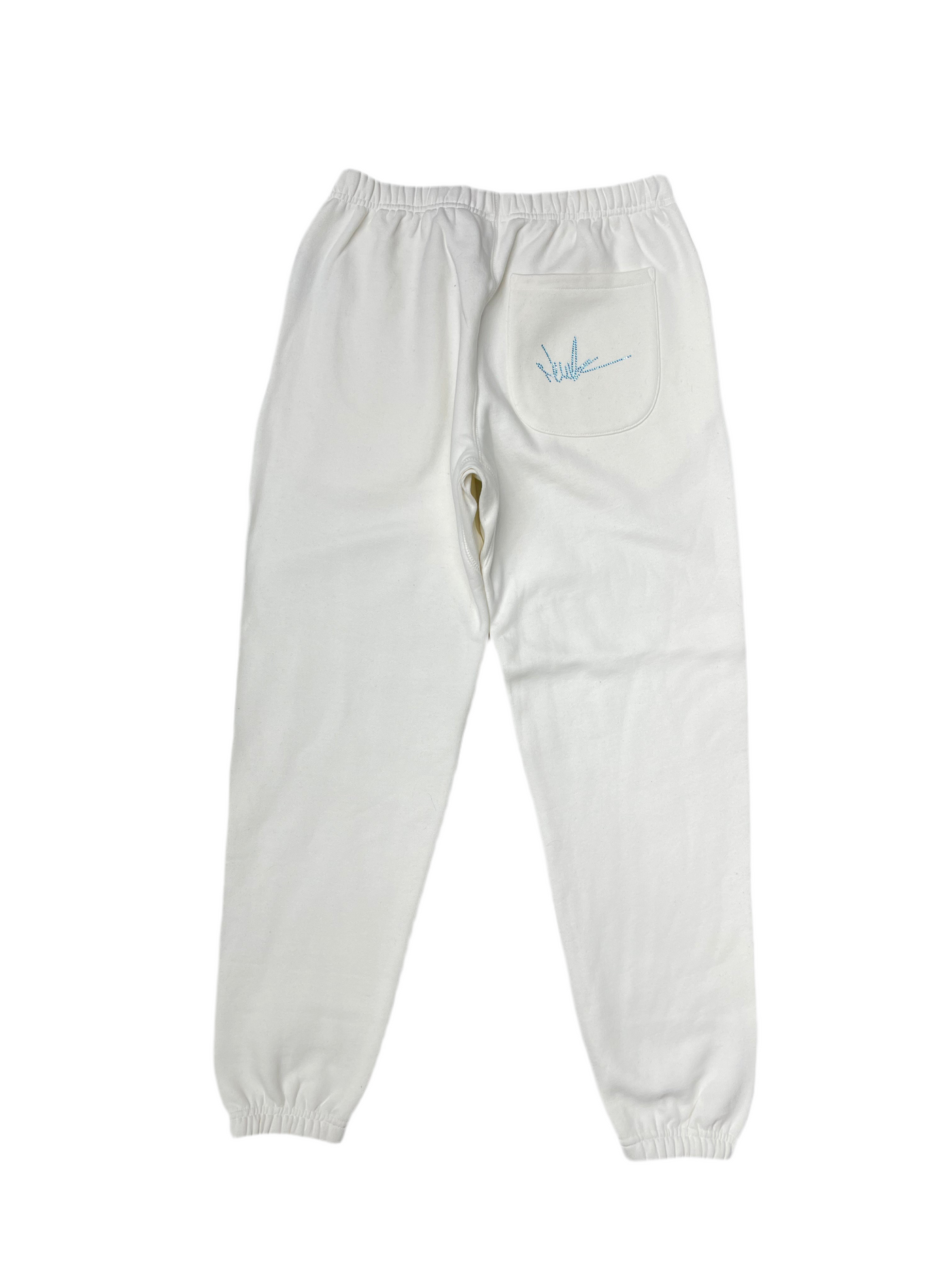 NewYrrk White Sweatpants w/ White Light Blue Crystal