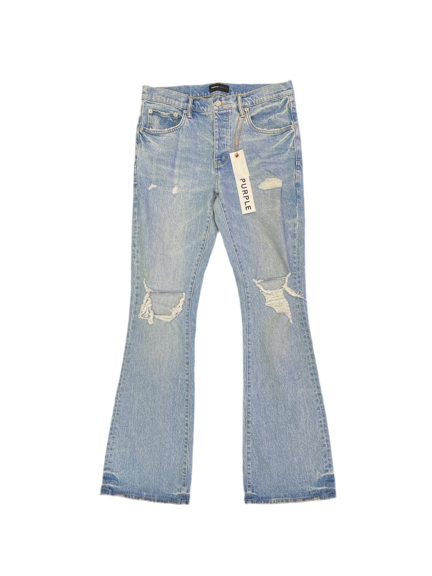 Purple Brand Ripped Flare Denim Jeans Light Indigo