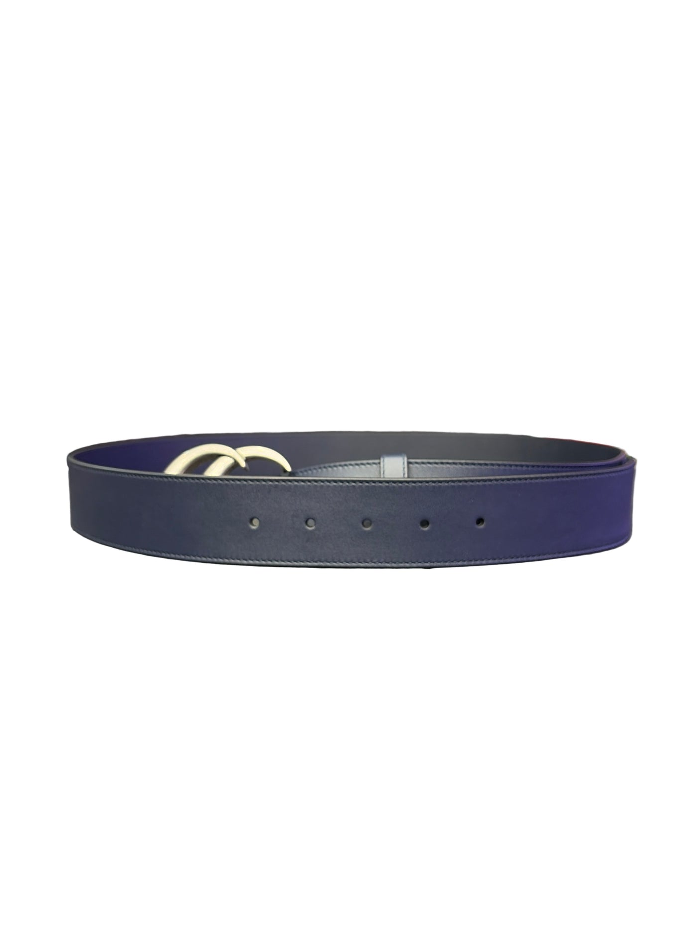 Gucci GG Marmont Leather Wide Belt Navy Silver