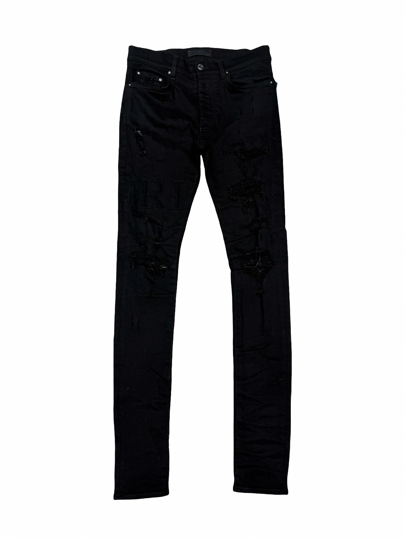 Amiri Suede Logo Applique Jeans Black