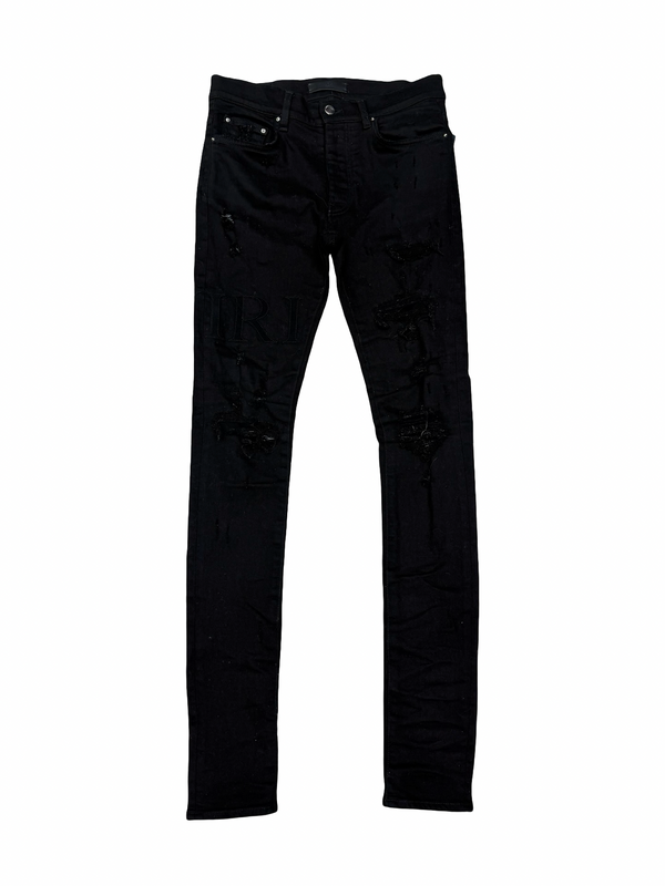 Amiri Suede Logo Applique Jeans Black
