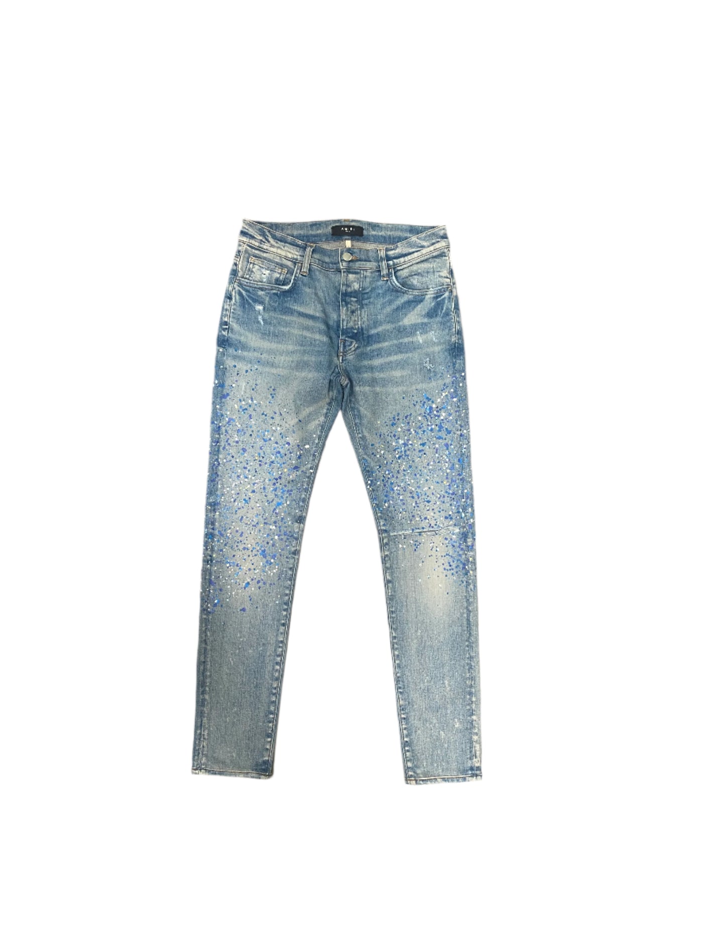 Amiri Crystal Painter Skinny Jeans Crystals Splatter Indigo Clay