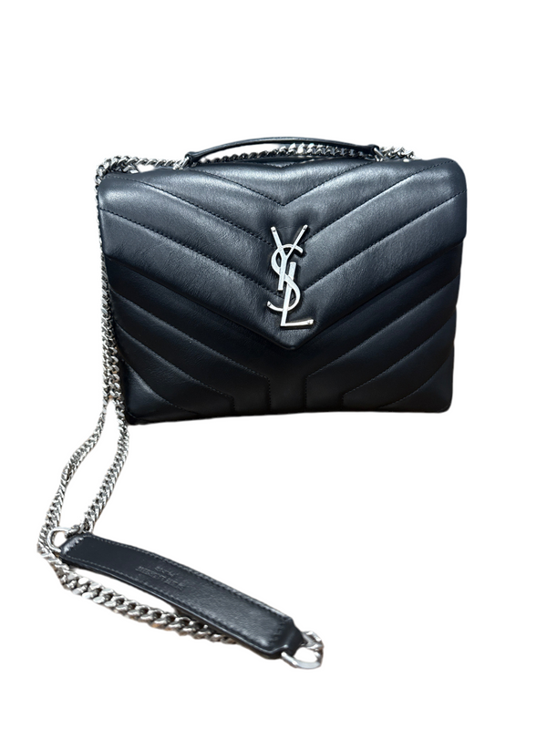 Saint Laurent LouLou Small Black Silver Leather Shoulder Bag