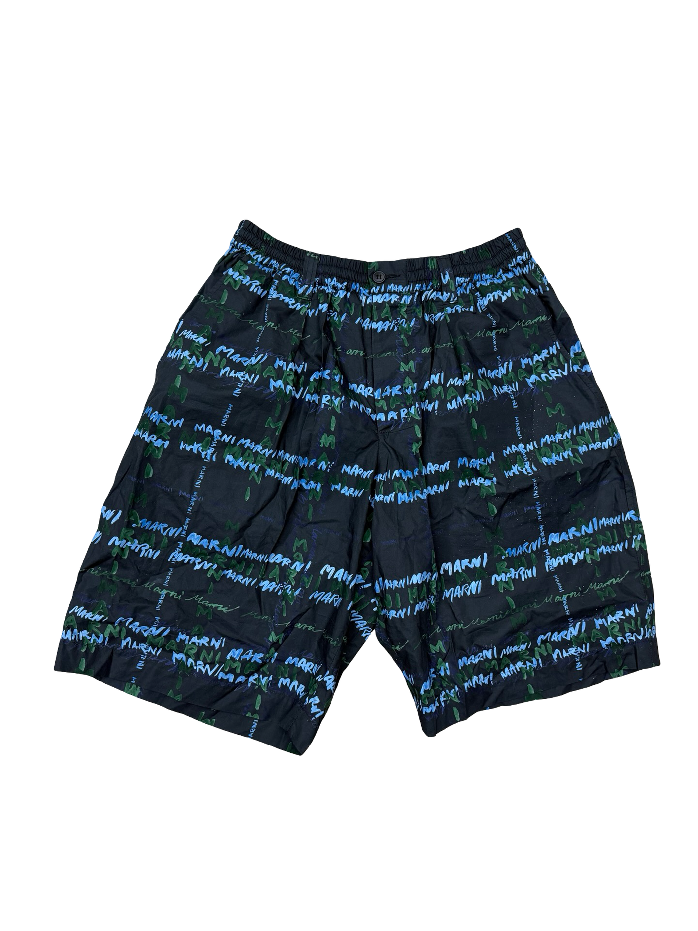 Marni Logo Print Poplin Shorts Blue