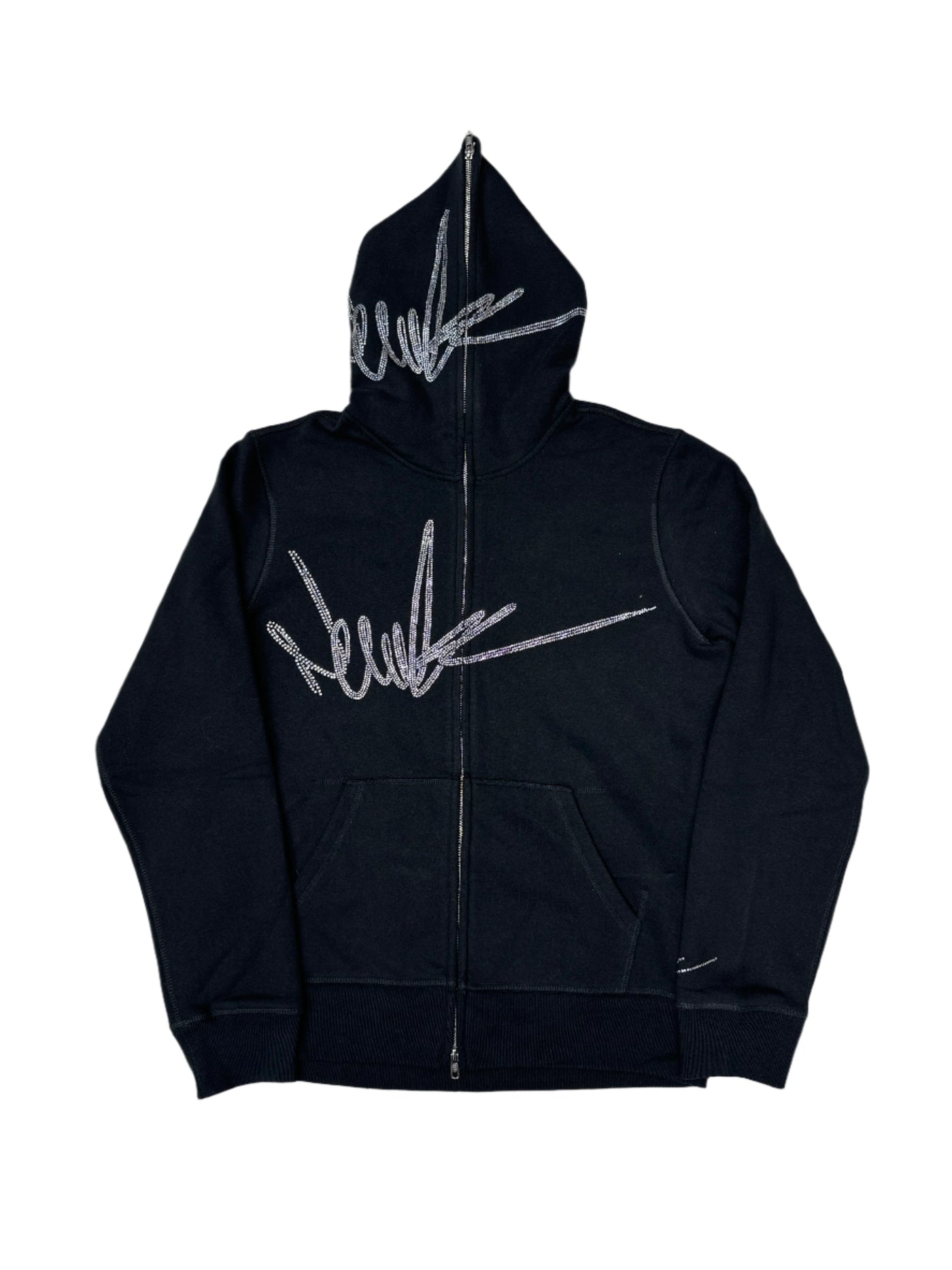 NewYrrk Black Zip-Up Hoodie w/ White Crystals