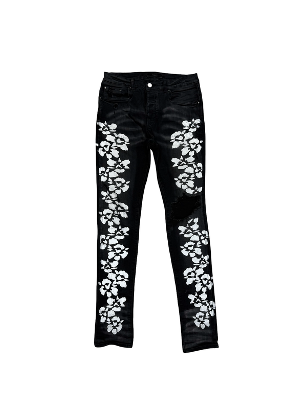 Amiri Black Hibiscus Stencil Jeans