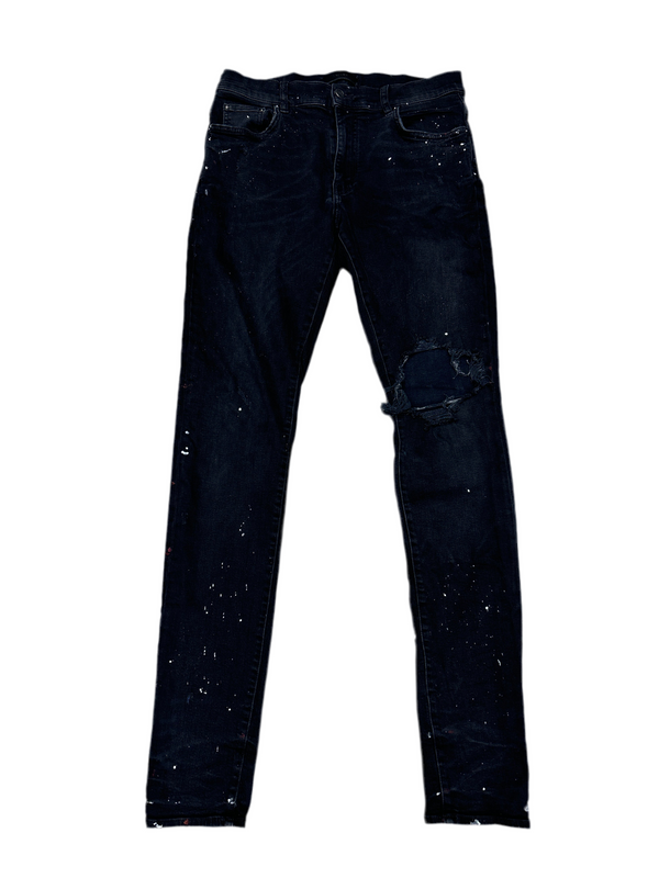 Amiri Black Wash Paint Splatter Distressed Denim Jeans