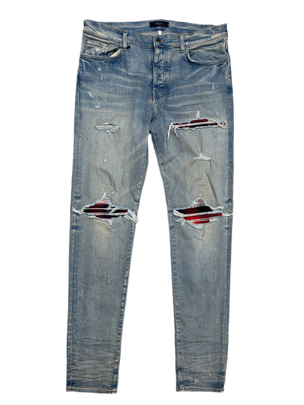 Amiri MX1 Plaid Patch Red Blue Jeans