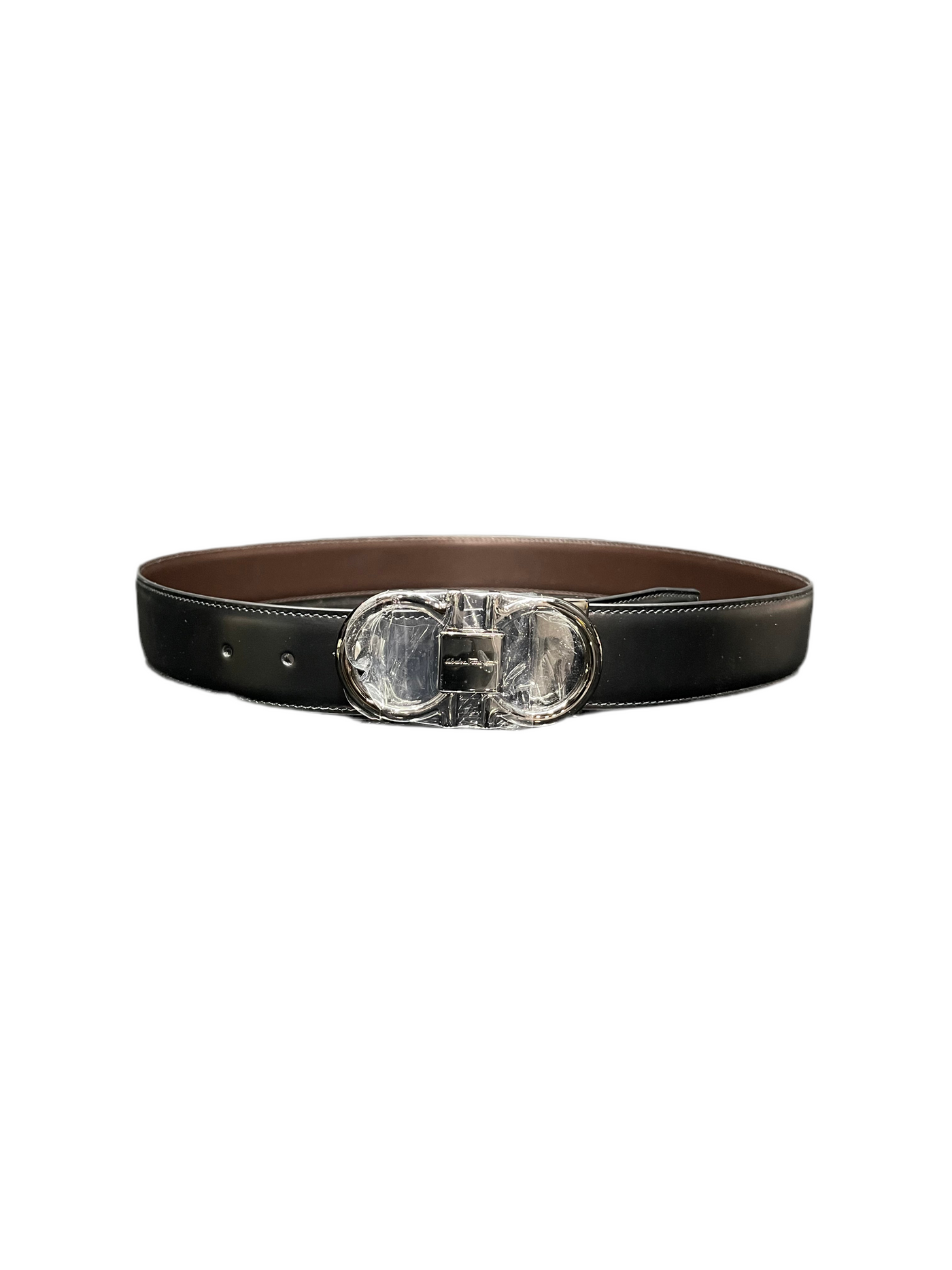 Ferragamo Gancini Black Brown Leather Belt