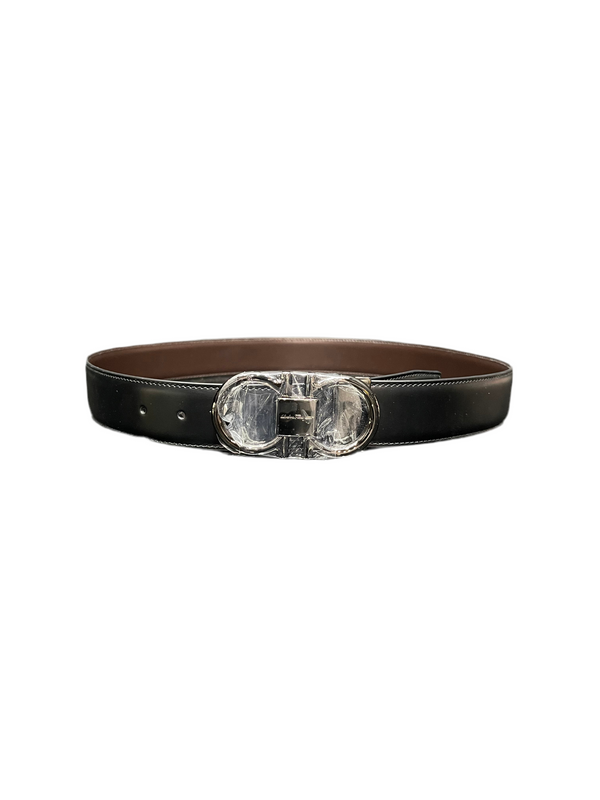 Ferragamo Gancini Black Brown Leather Belt