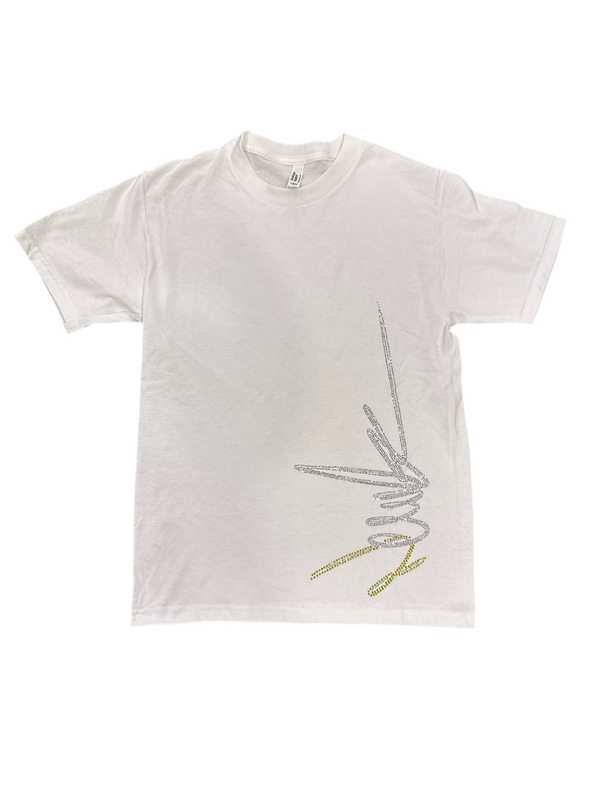 NewYrrk White T-shirt Logo w/ White Yellow Crystal