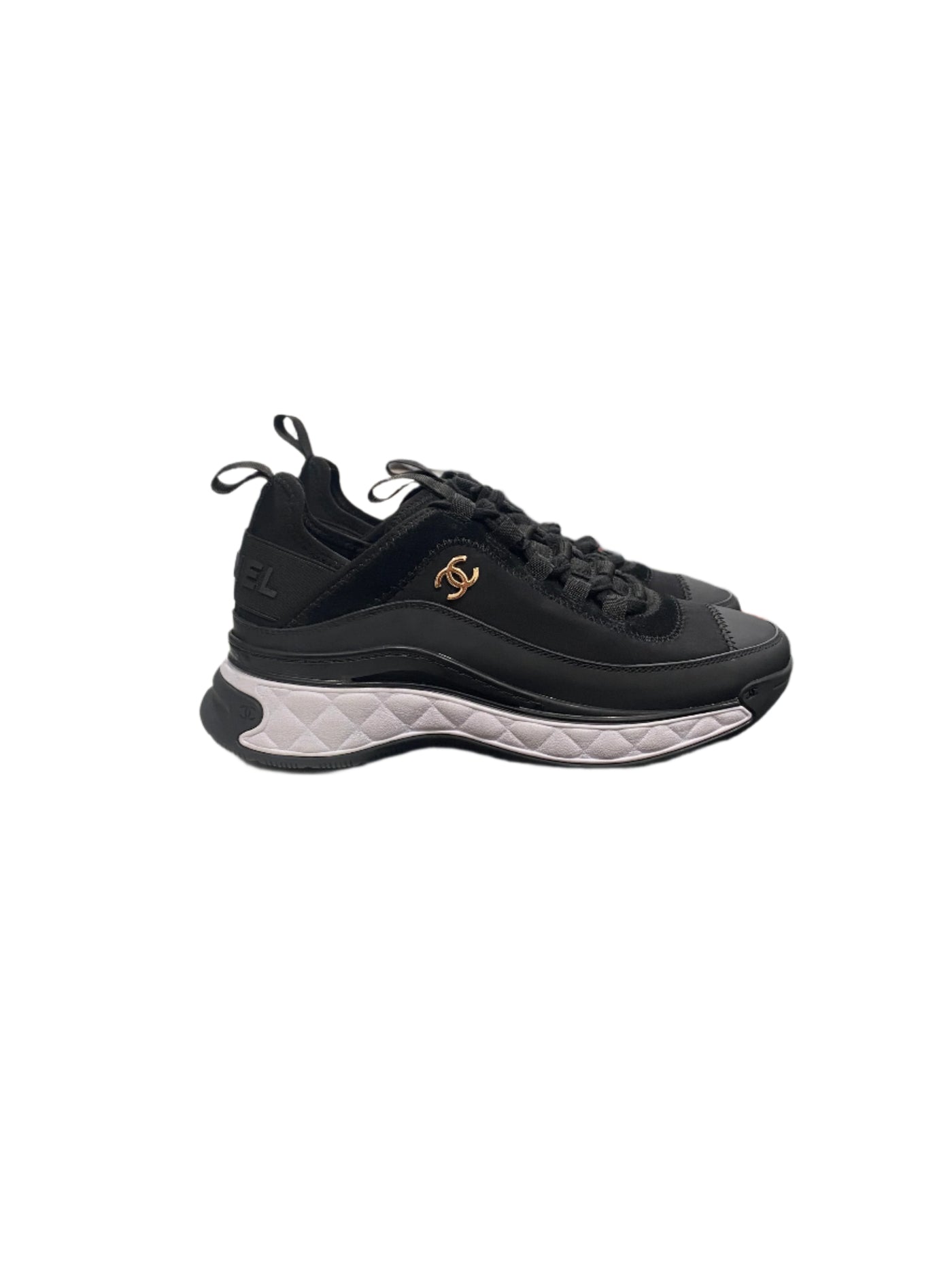 Chanel Low Top Trainer CC Gold Logo Velvet Black