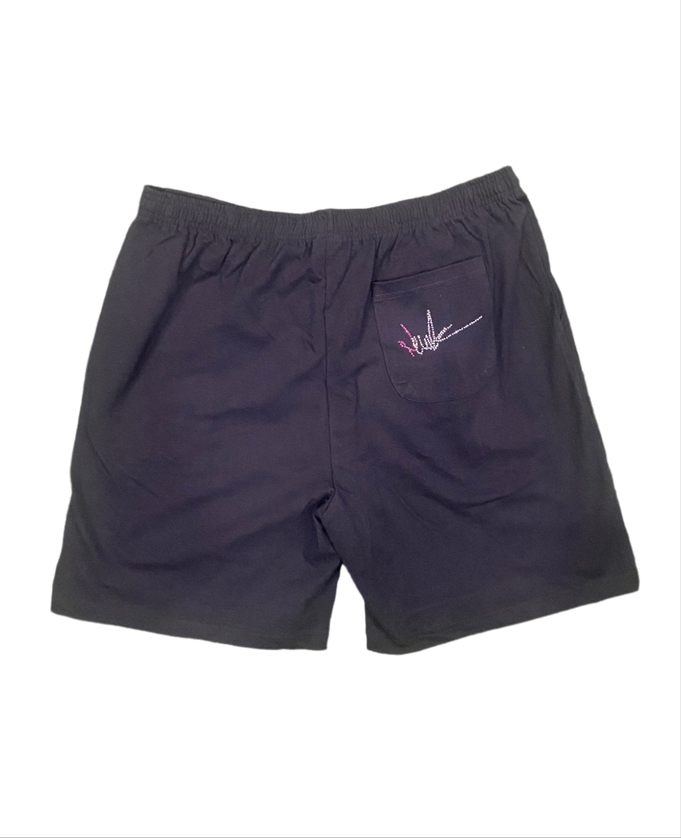NewYrrk Black Cotton Shorts Side Logo w/ White Pink Crystal