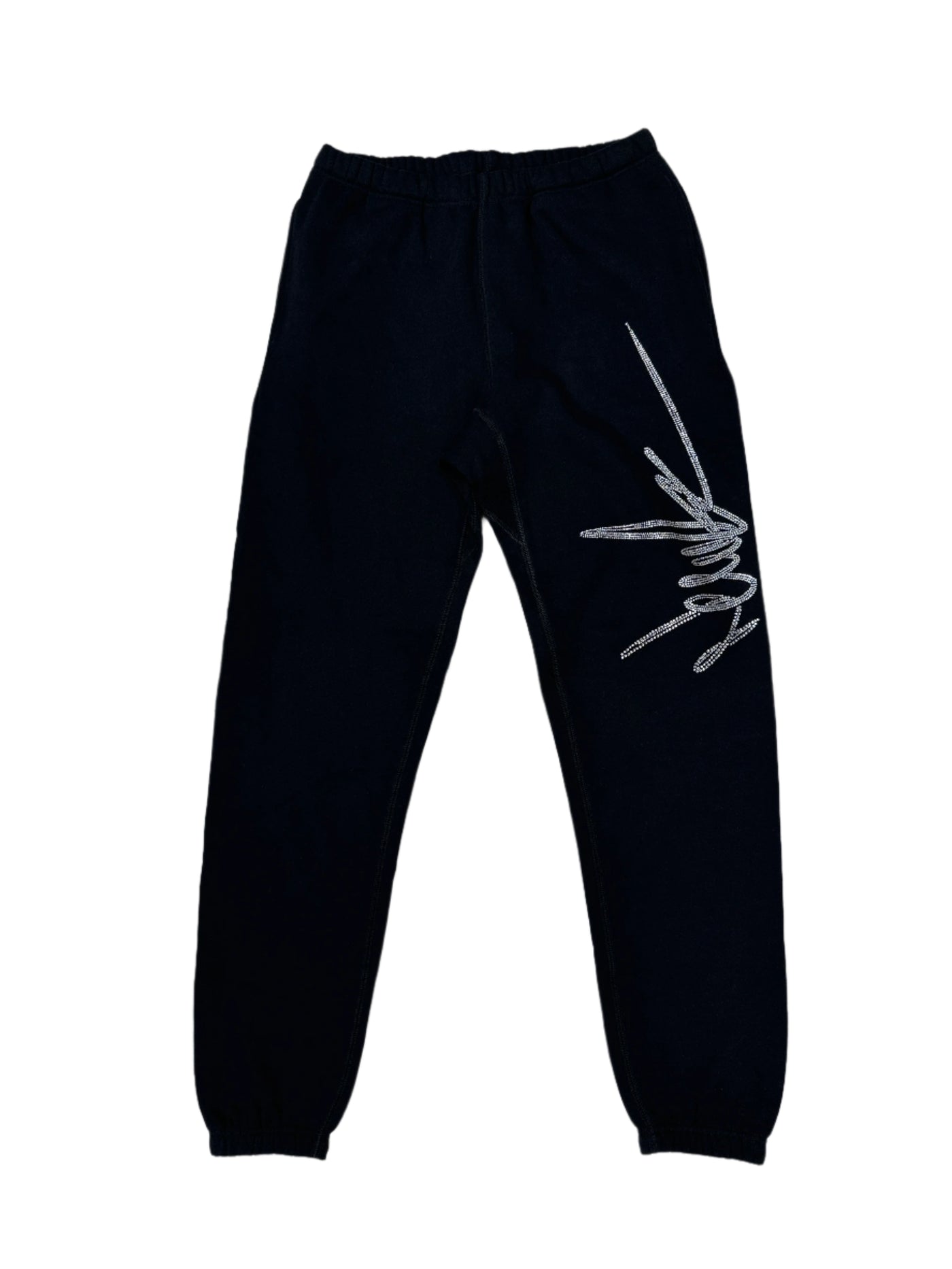 NewYrrk Black Sweatpants w/ Side Logo White Crystals