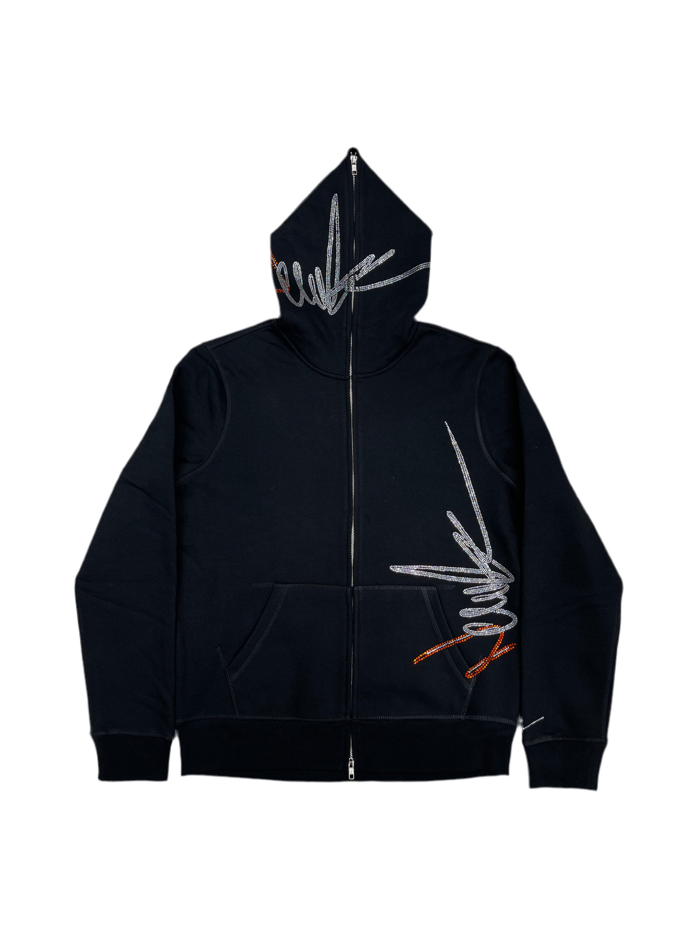 NewYrrk Black Zip-Up Hoodie Side Logo w/ Orange White Crystal