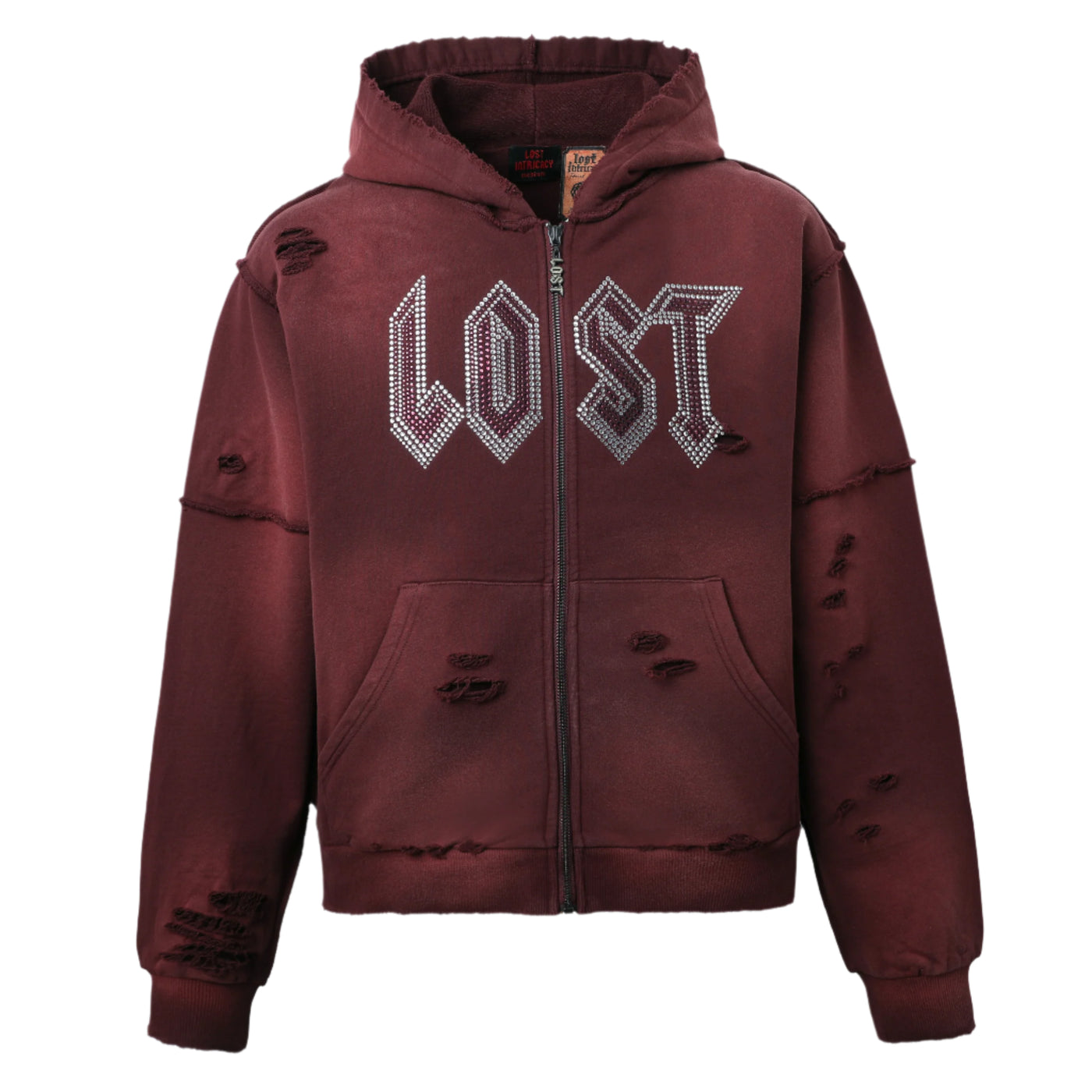 Lost Intricacy Burgundy Zip Up Hoodie
