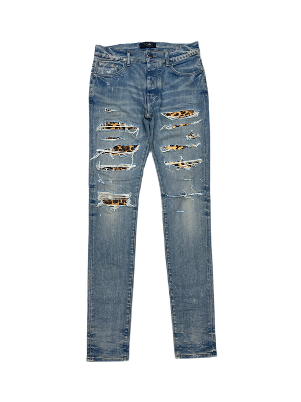 Amiri Cheetah Patch Jeans Blue