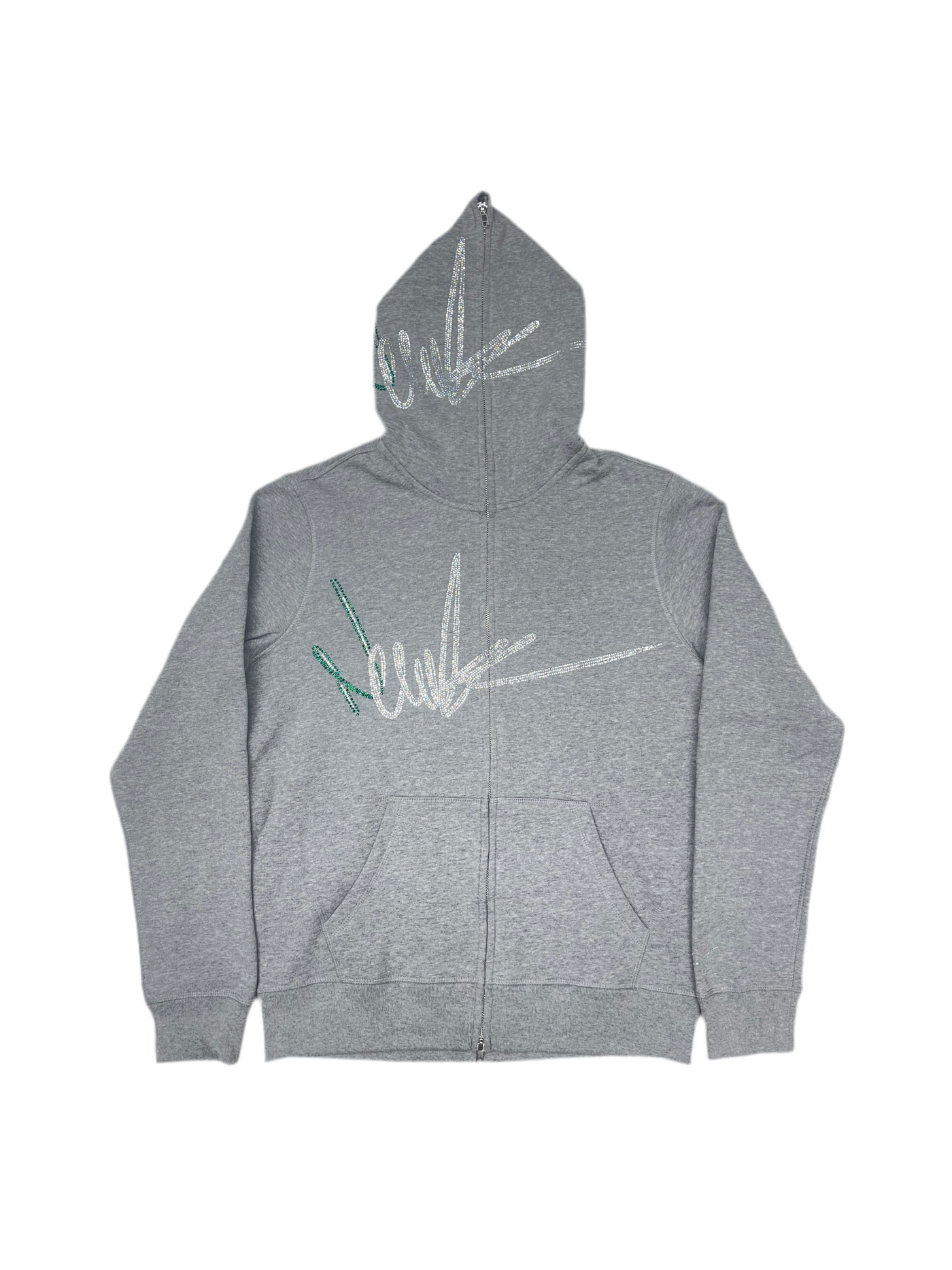 NewYrrk Gray Zip-Up Hoodie w/ Green White Crystal