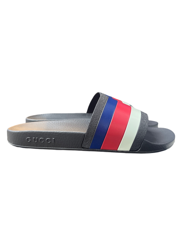 Gucci Pursuit Pool Slides Blue White Stripe
