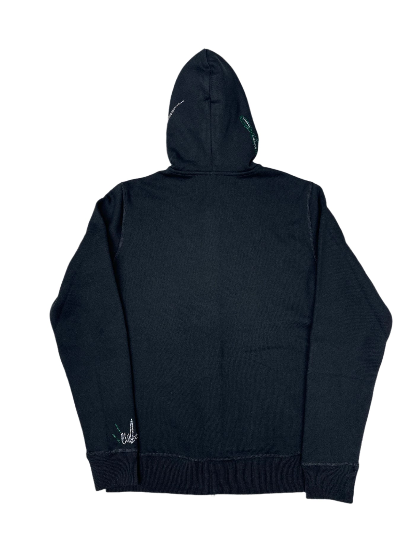 NewYrrk Black Zip-Up Hoodie w/ Green White Crystals