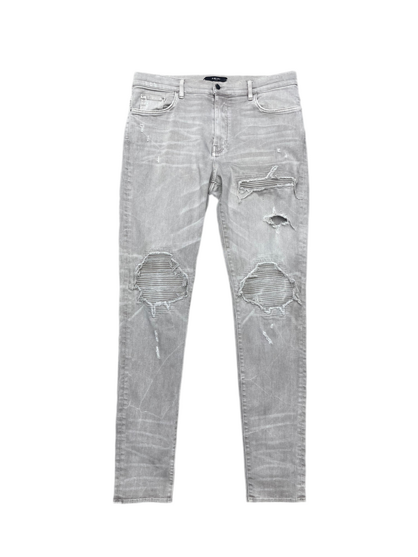 Amiri MX1 Tonal Denim Patch Jeans Light Grey