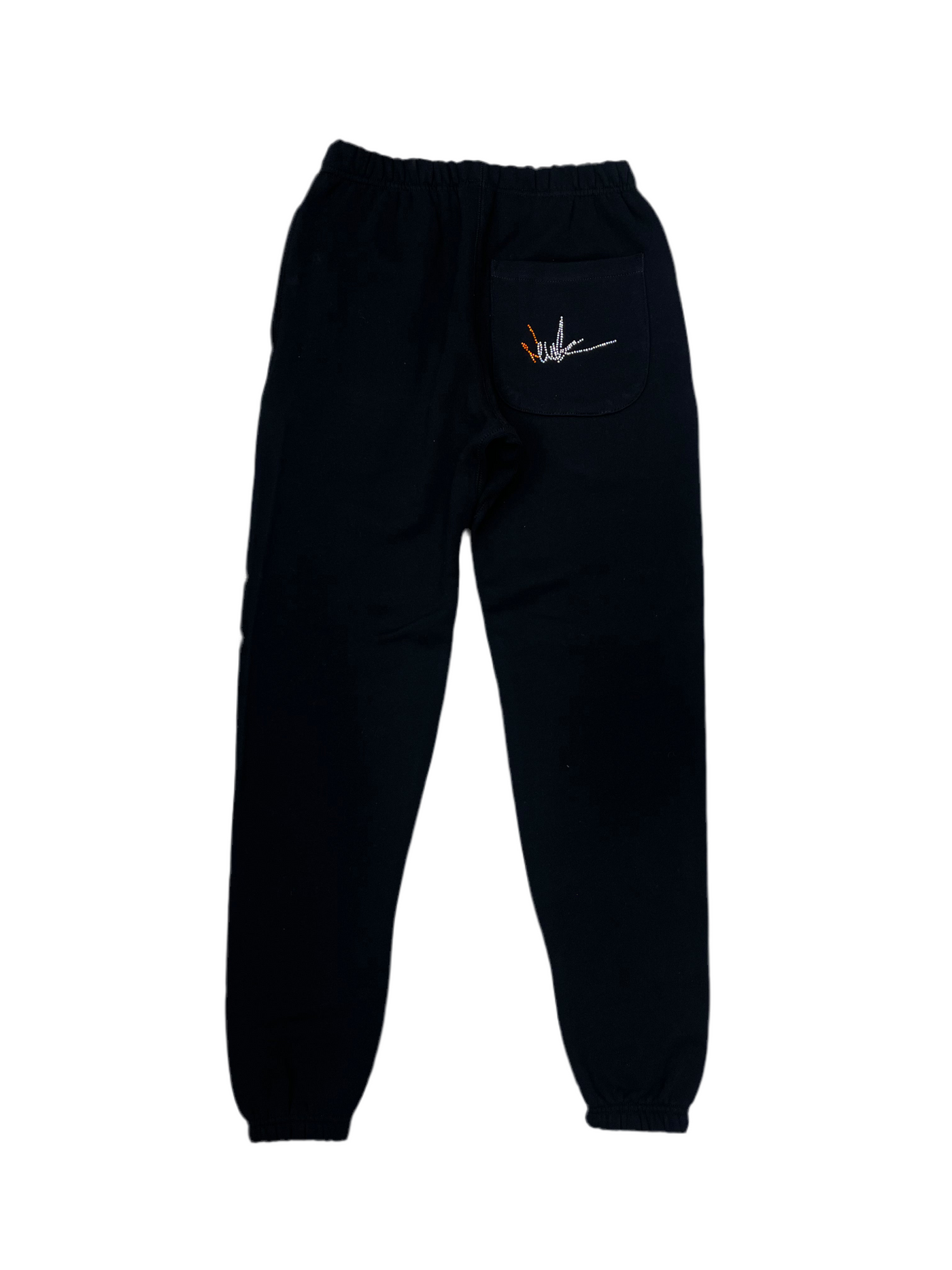 NewYrrk Black Sweatpants w/ Orange White Crystal