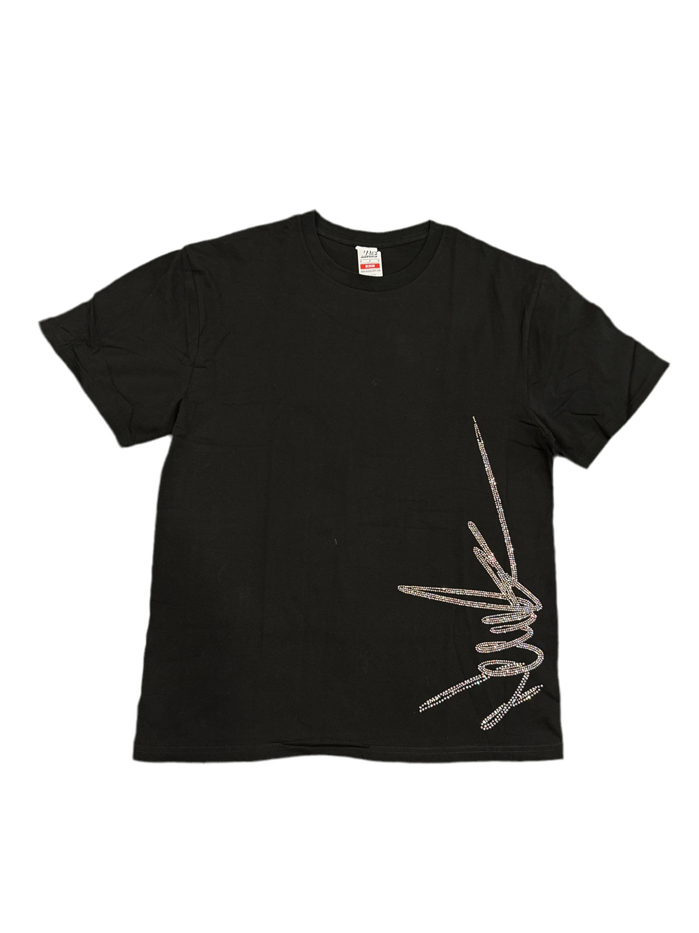 NewYrrk Black T-shirt Side Logo w/ Iridescent Rainbow Crystal