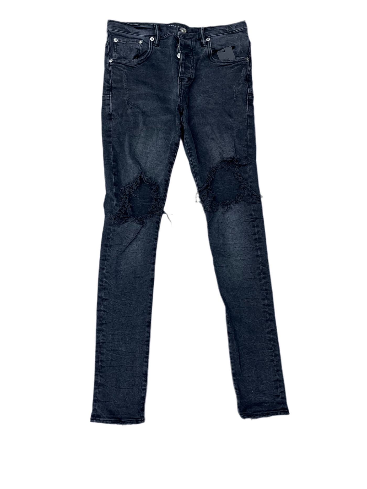 Purple Blowout Knees Distressed Black Slim-Straight Jeans