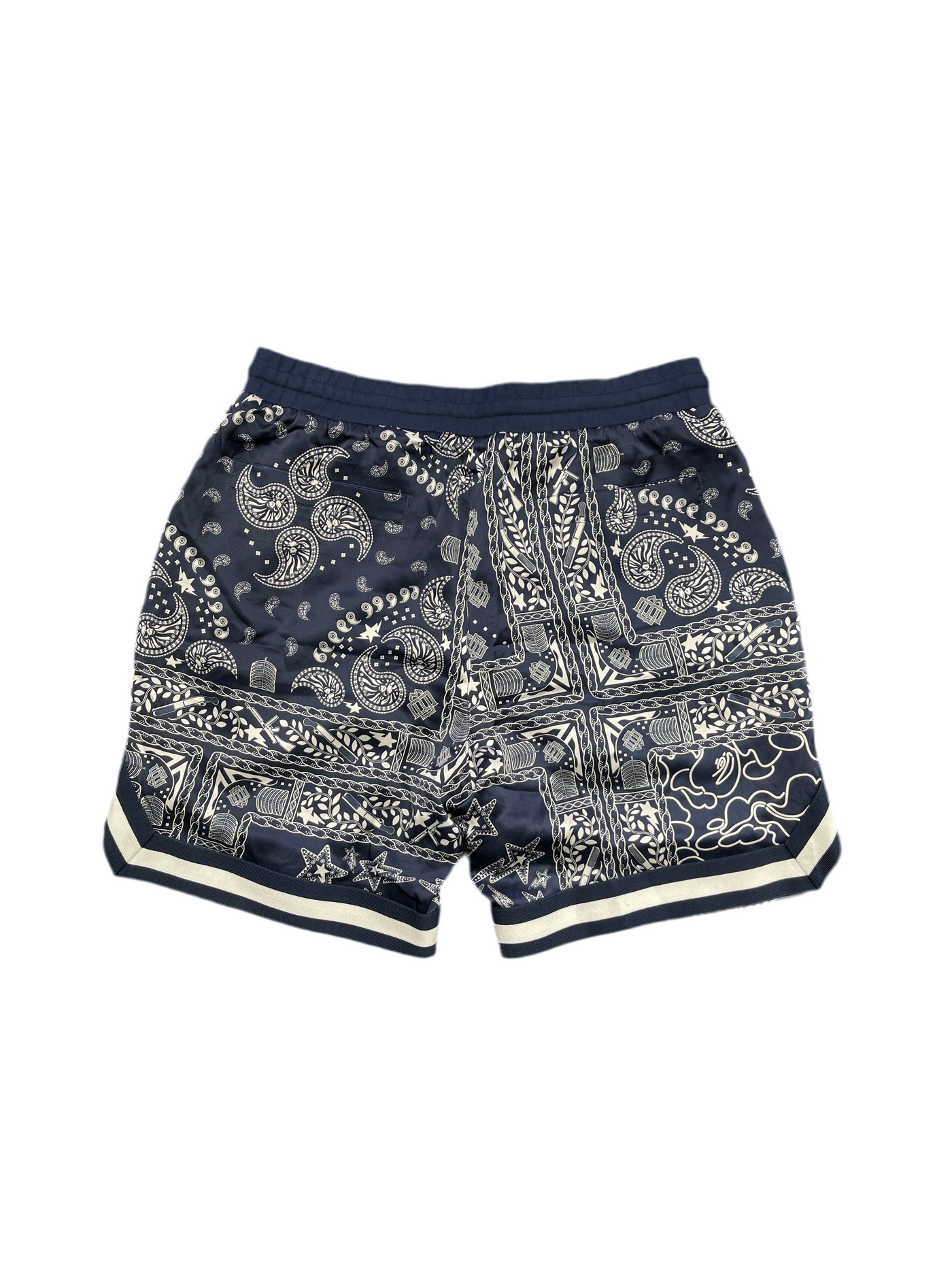 BAPE Black Silk Woven Paisley Shorts Navy