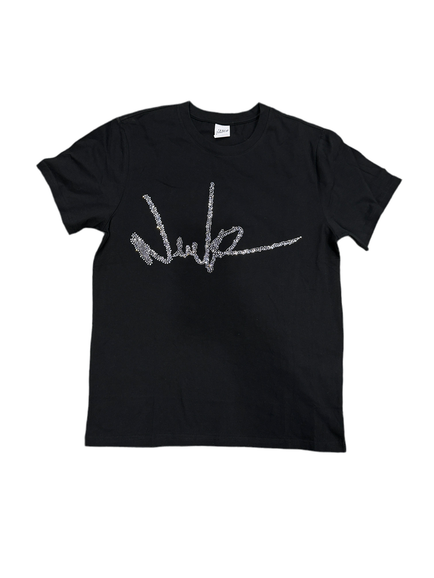 NewYrrk Black T-Shirt Scattered Center Logo w/ White Crystals