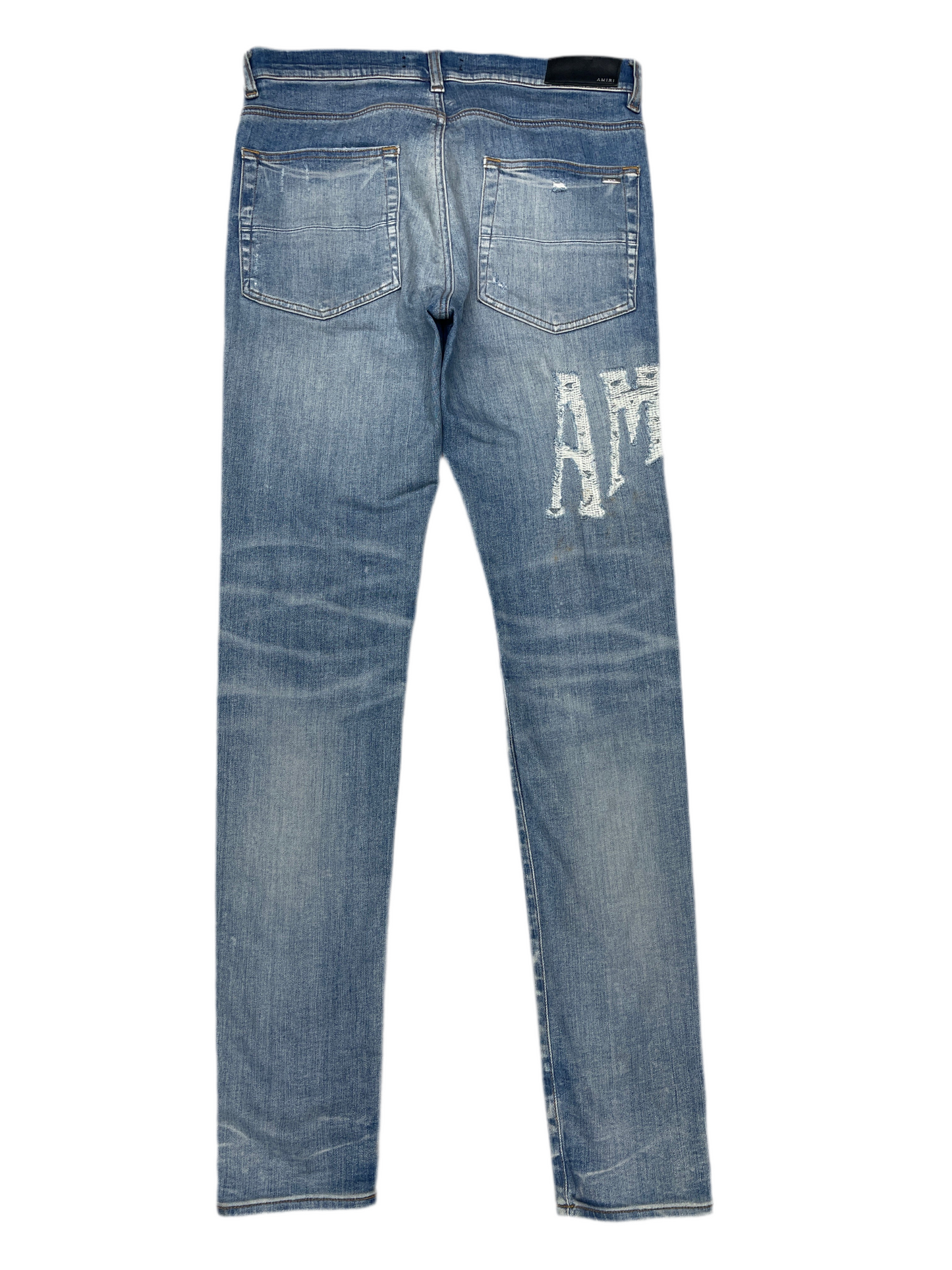 Amiri Distressed Logo Jeans Blue