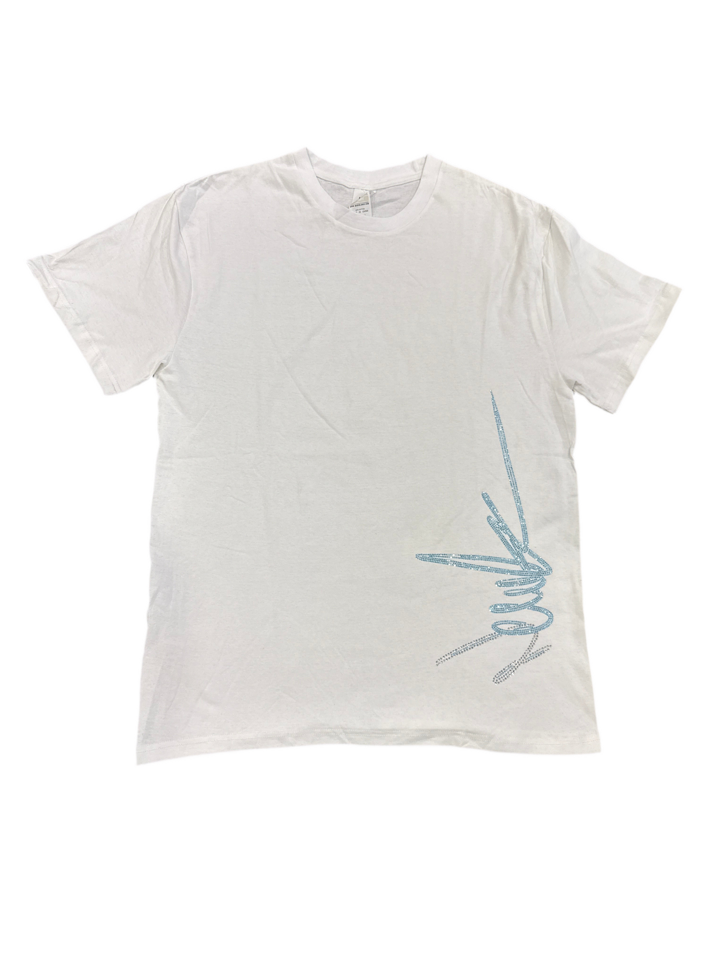 NewYrrk White T-shirt Side Logo w/ White Light Blue Crystal