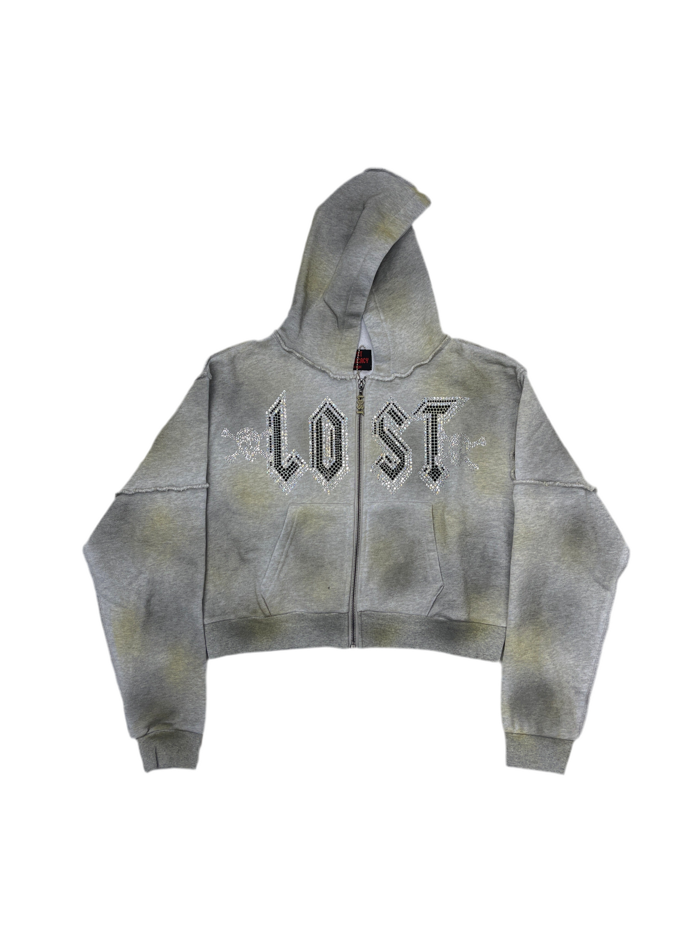 Lost Intricacy Grey Faded Crop Zip-Up Hoodie