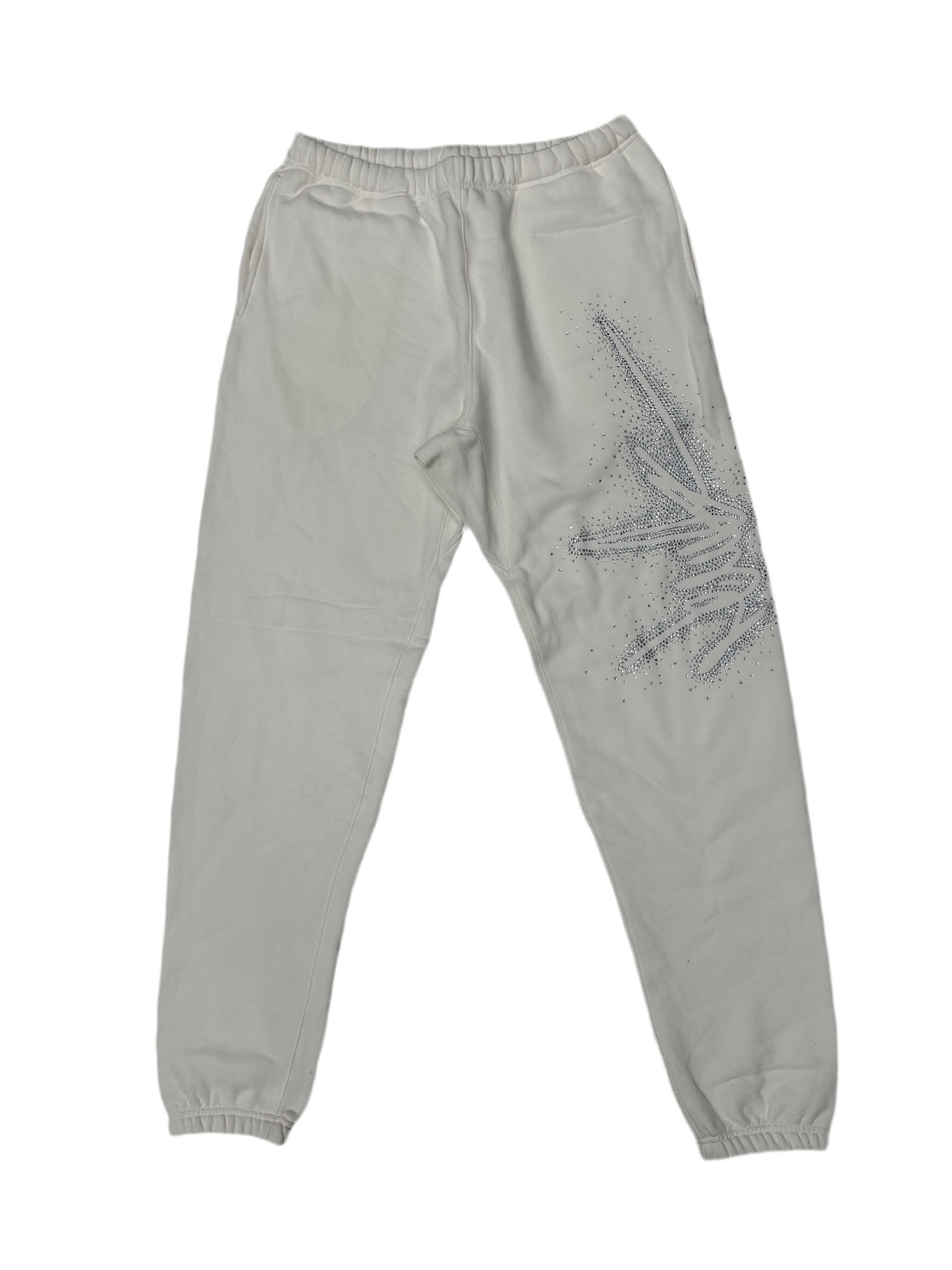 NewYrrk White Sweatpants Side Logo w/ White Crystals