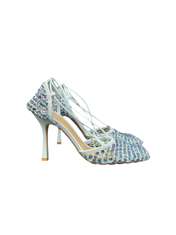 Bottega Veneta Web Sparkle Stretch Lace Up Sandals Blue