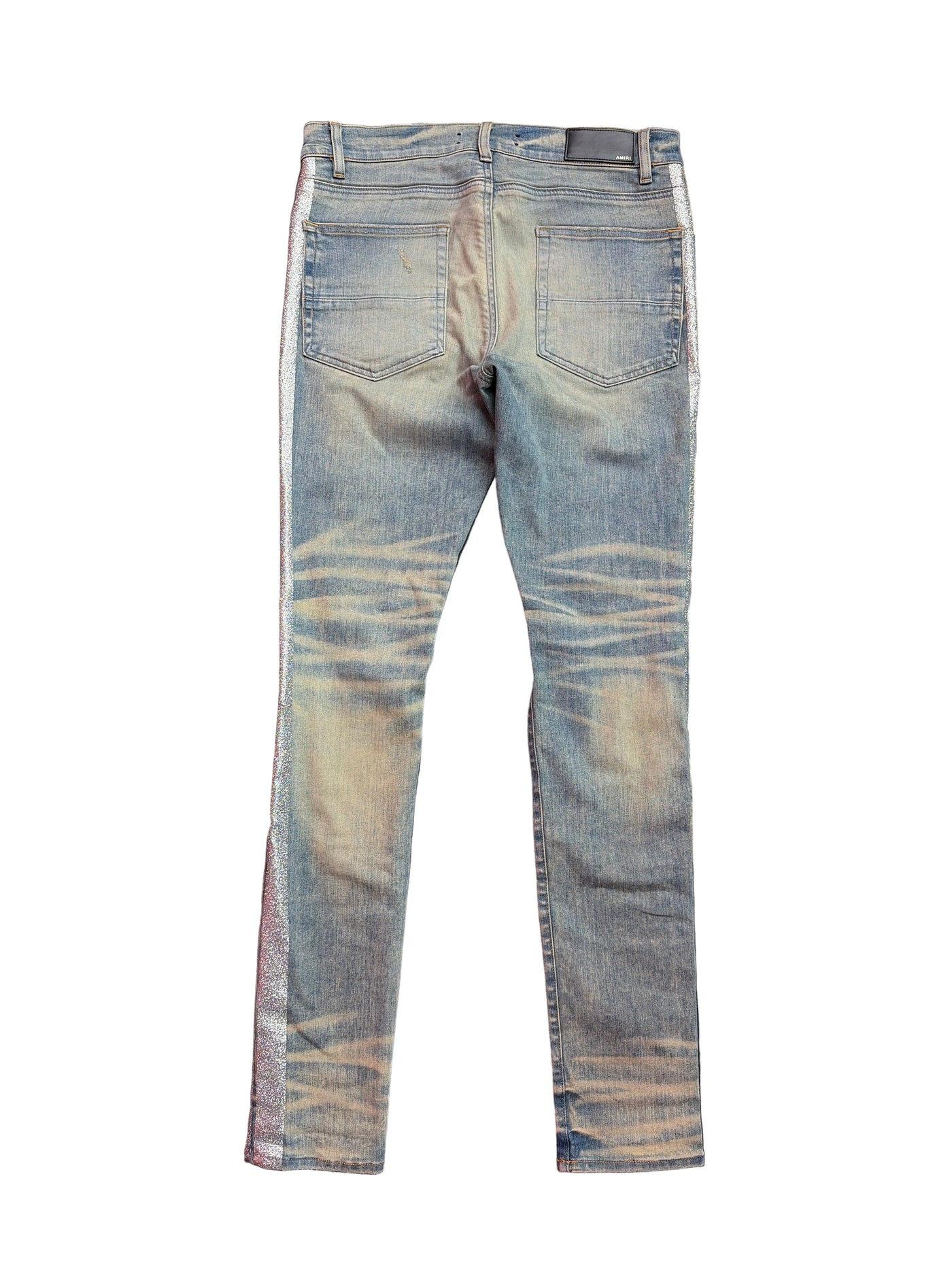 Amiri Silver Glitter Stripe Dirty Indigo Jeans