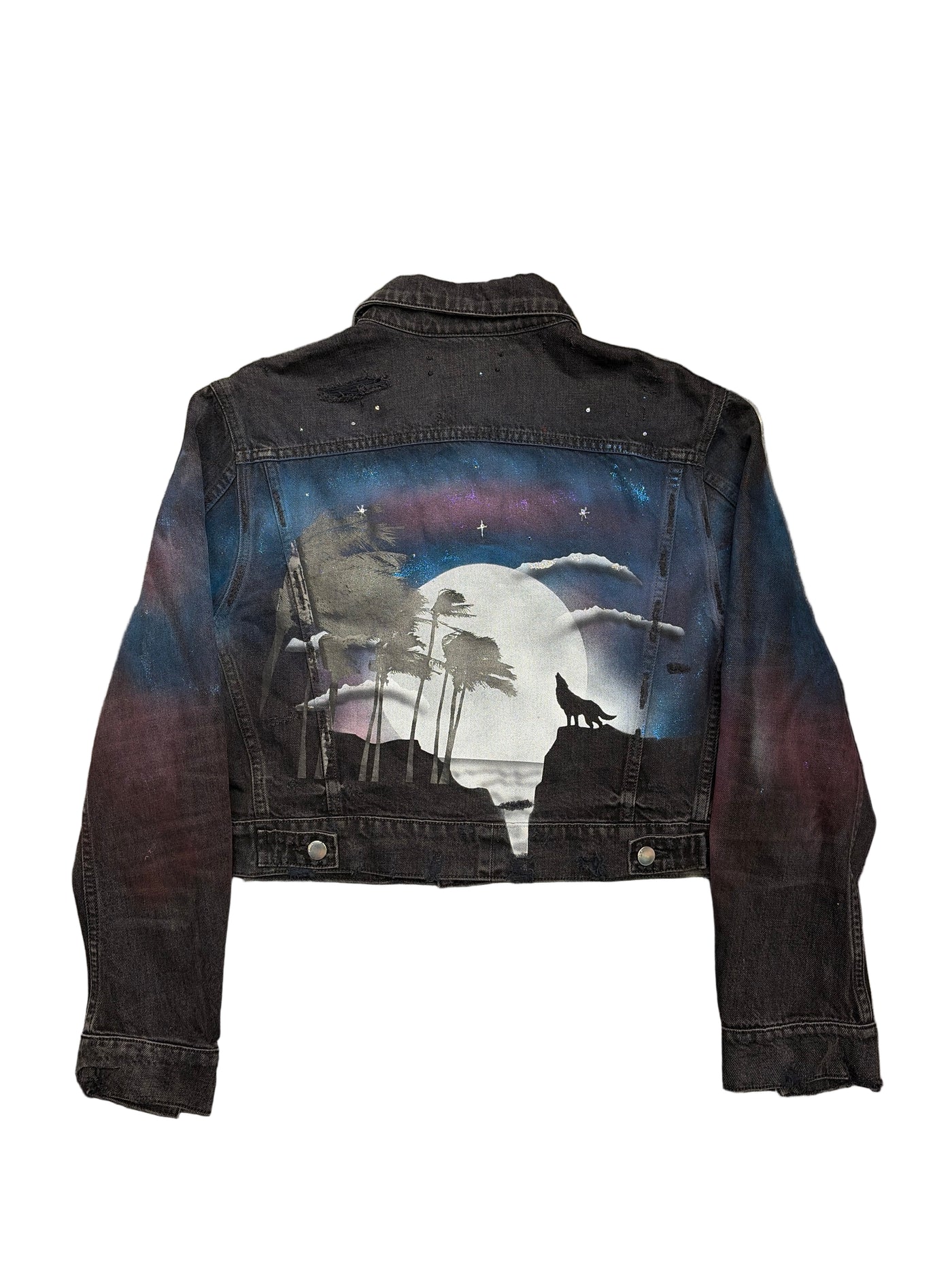 Amiri Airbrush Crop Denim Trucker Jacket Black