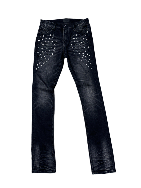 RTA Olivier Stacked Graphite Fade Cross Jeans