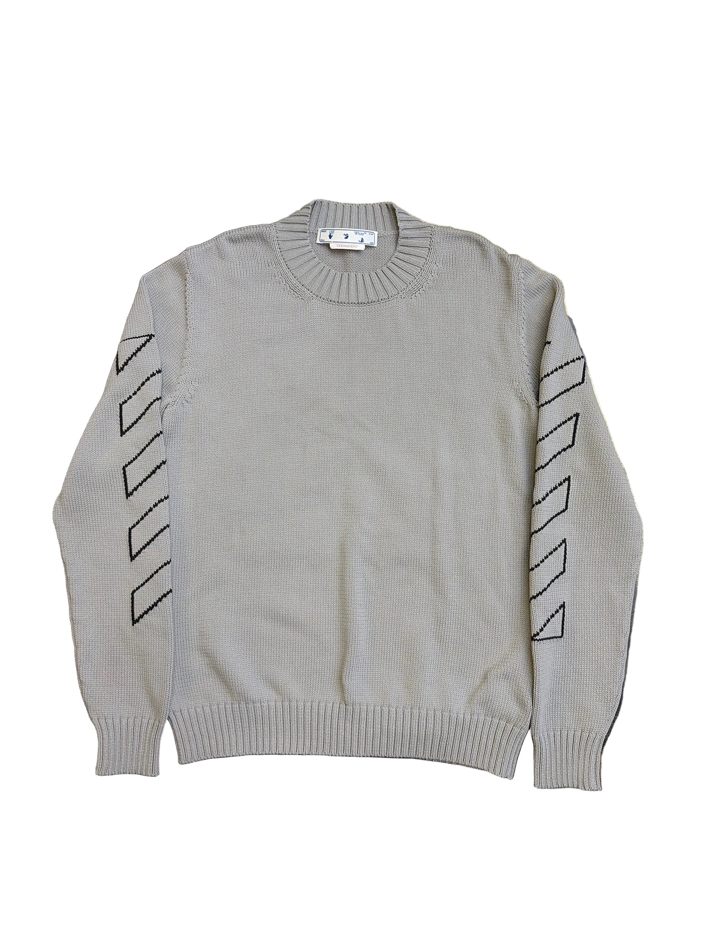 Off-White Diagonal Outline Knit Crewneck Sweater Medium Grey